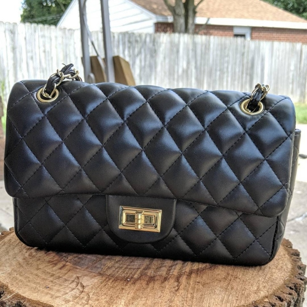 Black Quilted Medium Flap Bag